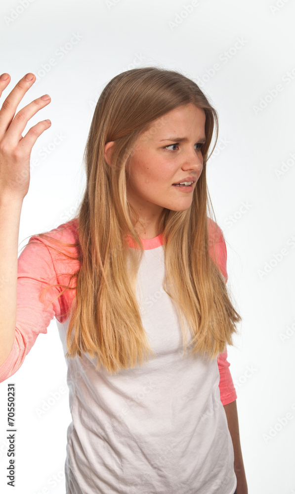 Scandinavian cute young girl irritated expressions Scandinavian cute young girl irritated expressions