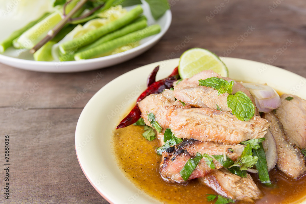 Sliced grilled pork salad , Thai food Sliced grilled pork salad , Thai food