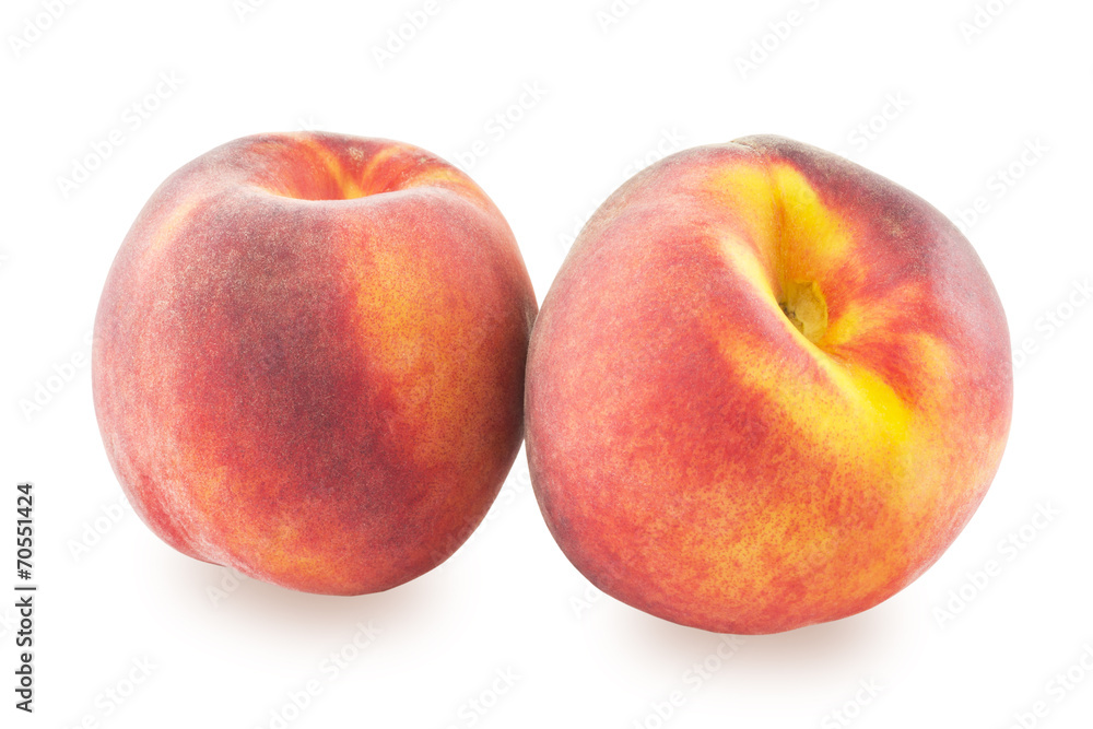 Two peaches on a white background Two peaches on a white background