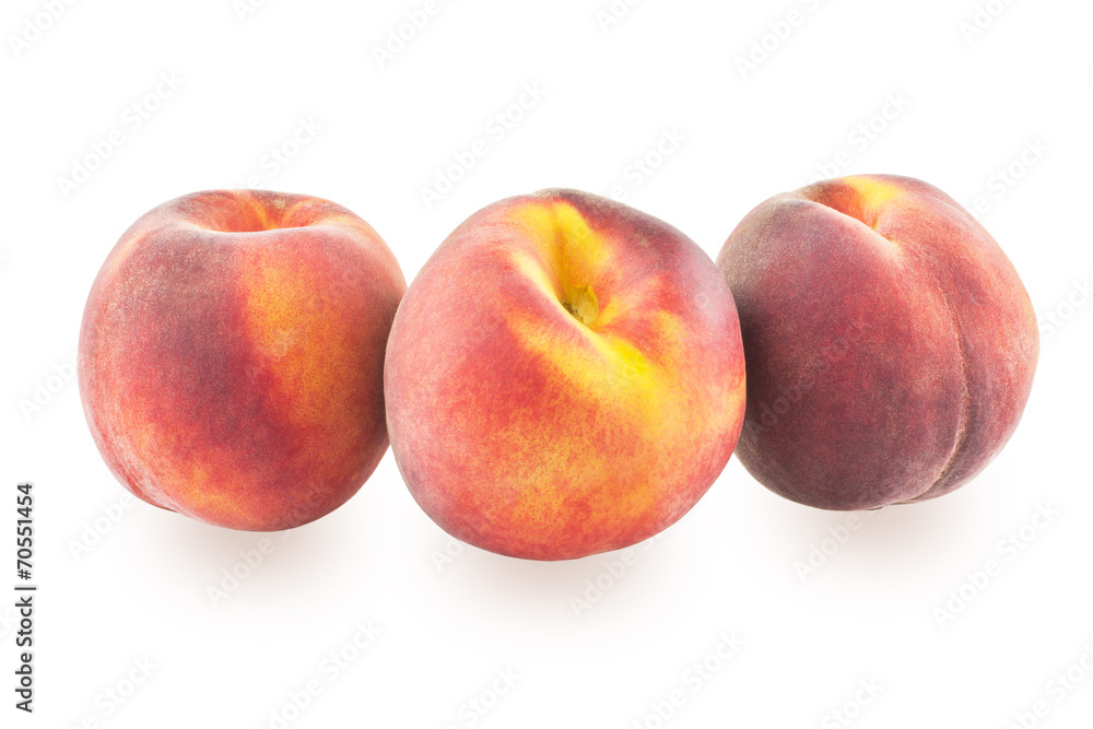 Three peaches on a white background Three peaches on a white background