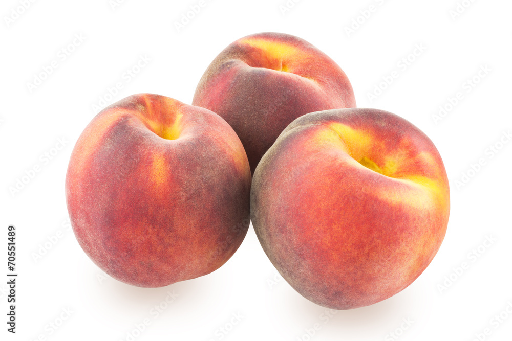Three peaches on a white background Three peaches on a white background