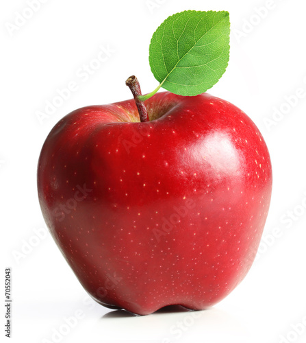 Red apple fruit with leaf