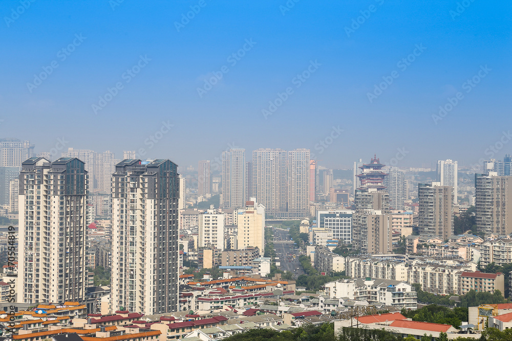mianyang,china, city panorama  with blue sky