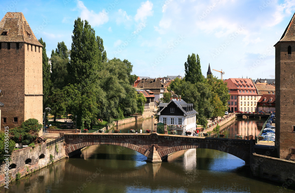 View on Ponts Couverts in Strasbourg Old Town, France, Alsace