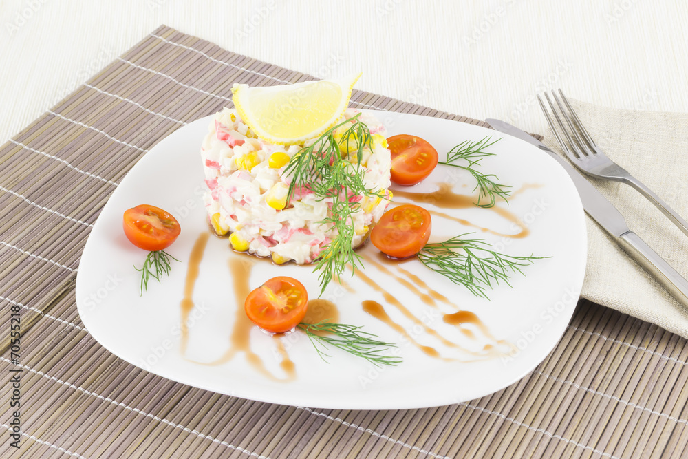 Crab salad on a mat Crab salad on a mat
