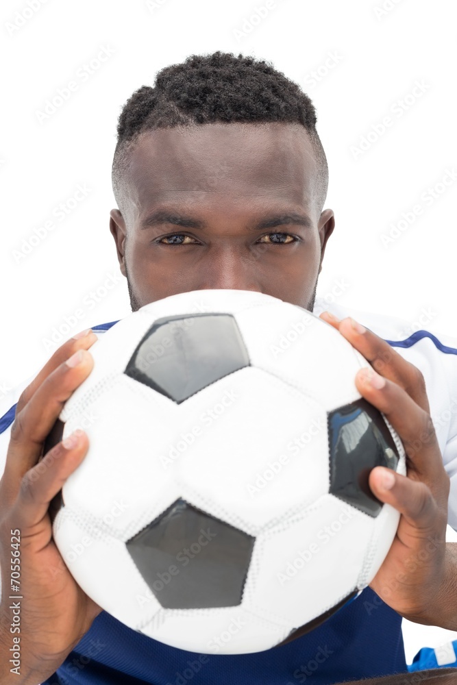 Close up portrait of a serious football player Close up portrait of a serious football player