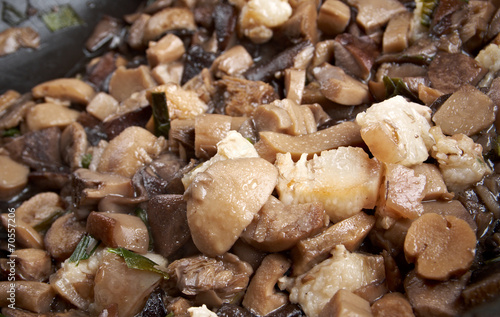Delicious fried mushrooms in pan