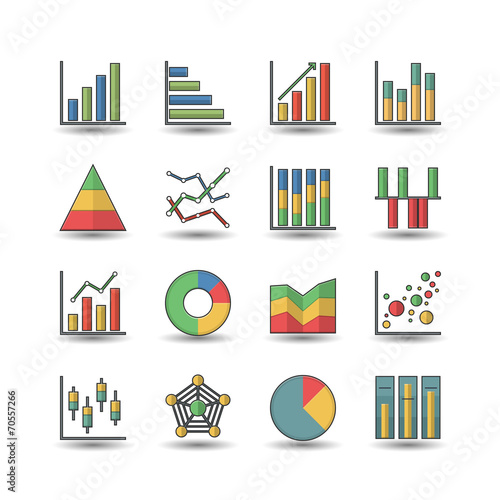 Flat color style Chart and Graph icons set