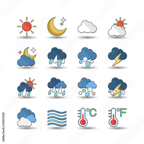 Flat color style Weather icons set