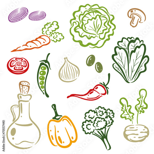 Design Elemente. Gemüse, Salat, Rohkost, kochen.