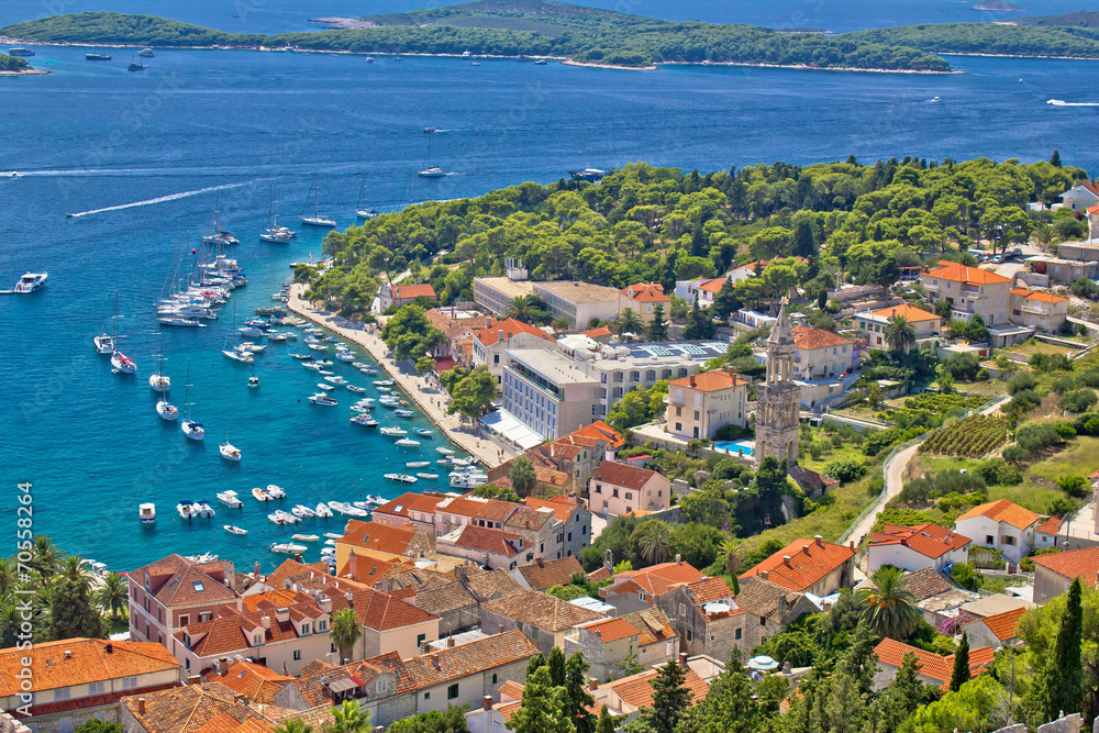 Island town of Hvar aerial view