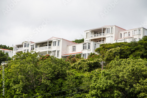 Pink Condos Over Green Shrubs