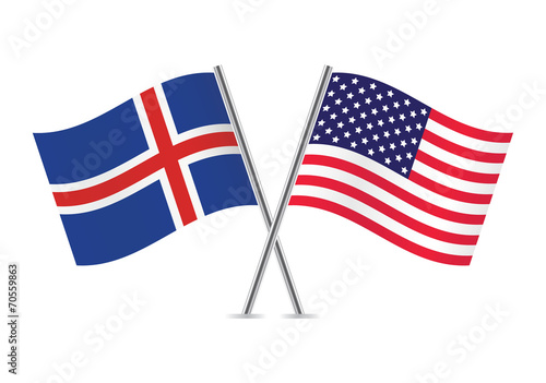 American and Icelandic flags. Vector illustration.