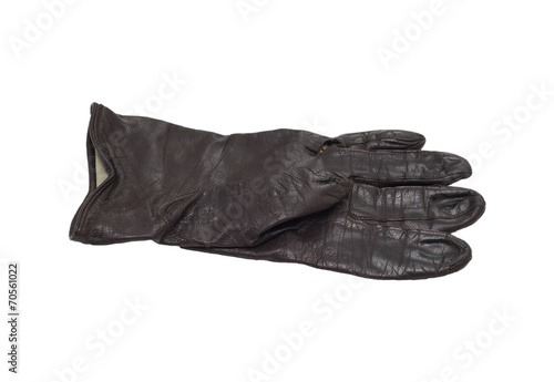 Old leather glove isolated on white background