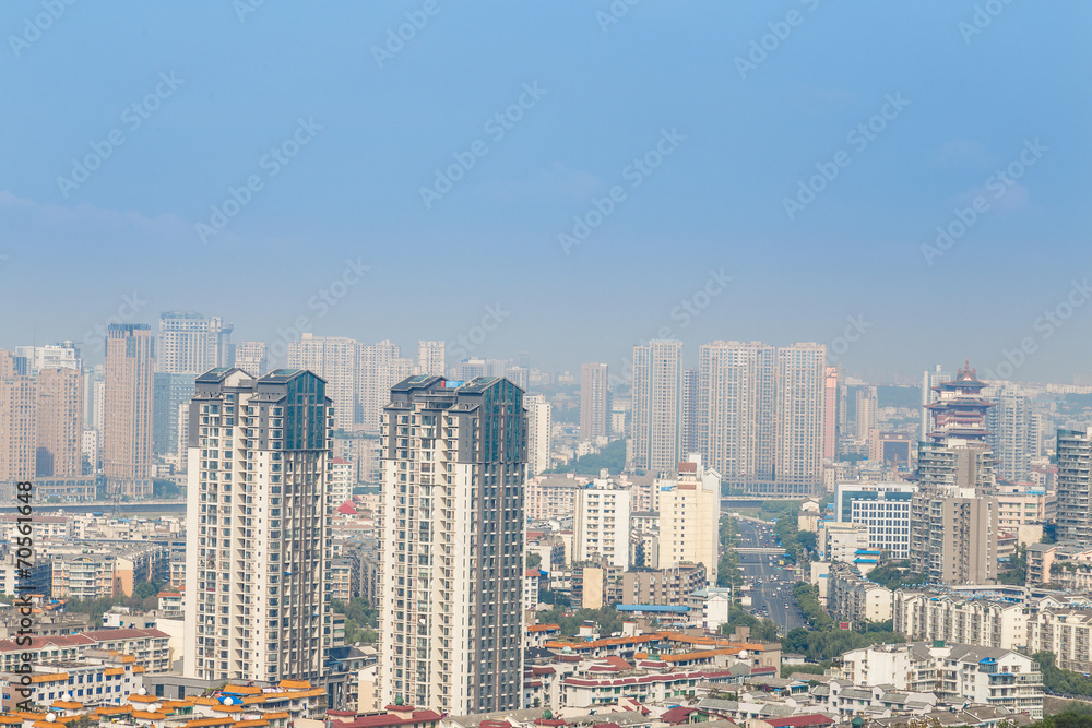 Obraz premium mianyang,china, city panorama with blue sky