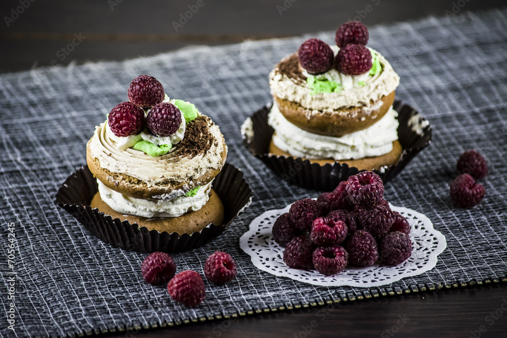 cream cake with raspberries