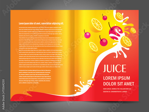 brochure folder juice fruit drops liquid orange red