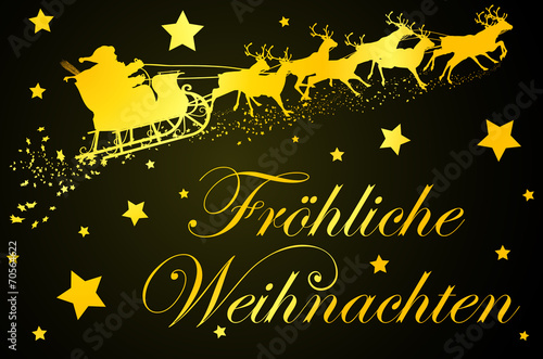 Fröhliche Weihnachten, Rentierschlitten, Weihnachtskarte, Gruß