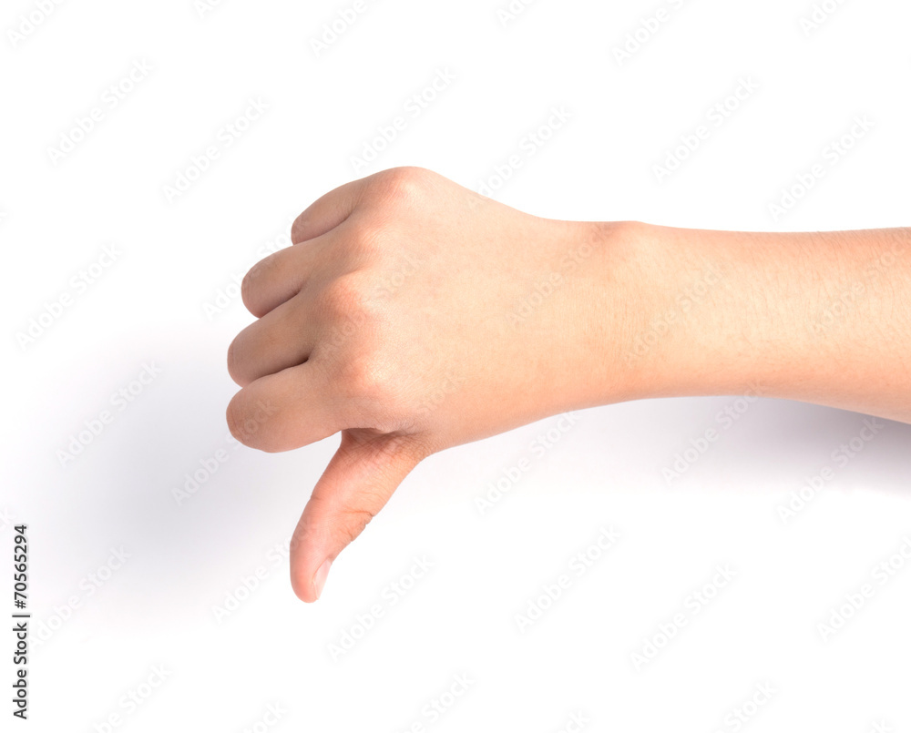 Female hand  isolated on white ,Unlike sign