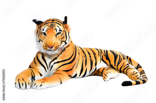 Fototapeta Naklejka Na Ścianę i Meble -  Tiger aus Plüsch bzw. Stoff freigestellt auf Weiß