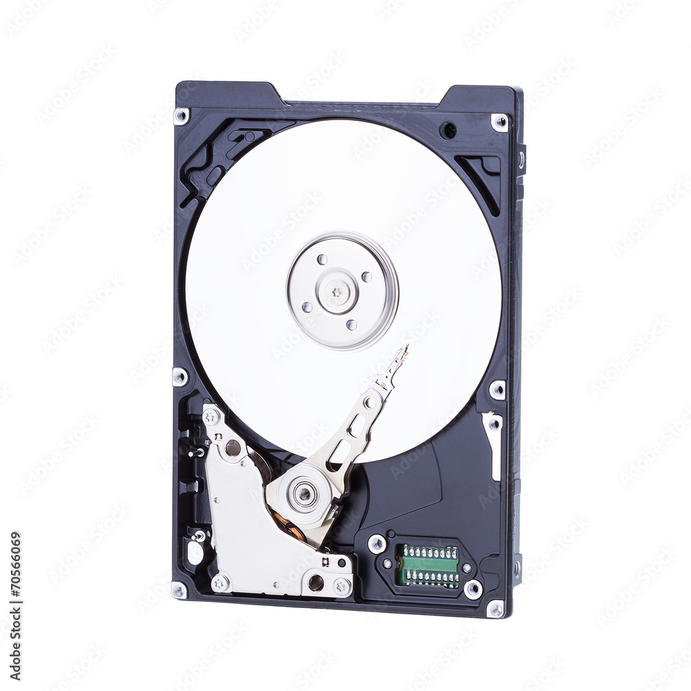 Harddisk drive (HDD) with top cover open isolated on white Harddisk drive (HDD) with top cover open isolated on white