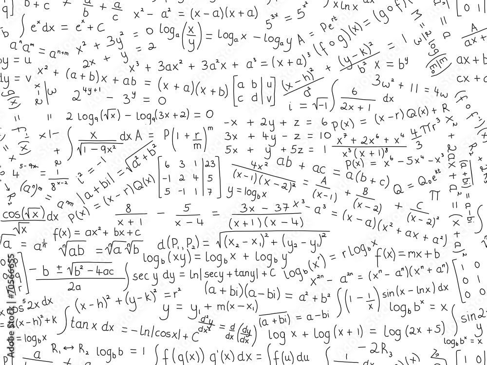MATHEMATICAL EQUATIONS seamless pattern (math maths formulae) Stock Vector