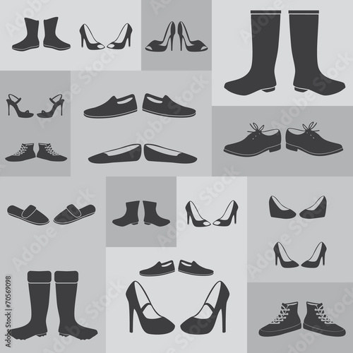 black boots and shoes on gray background eps10