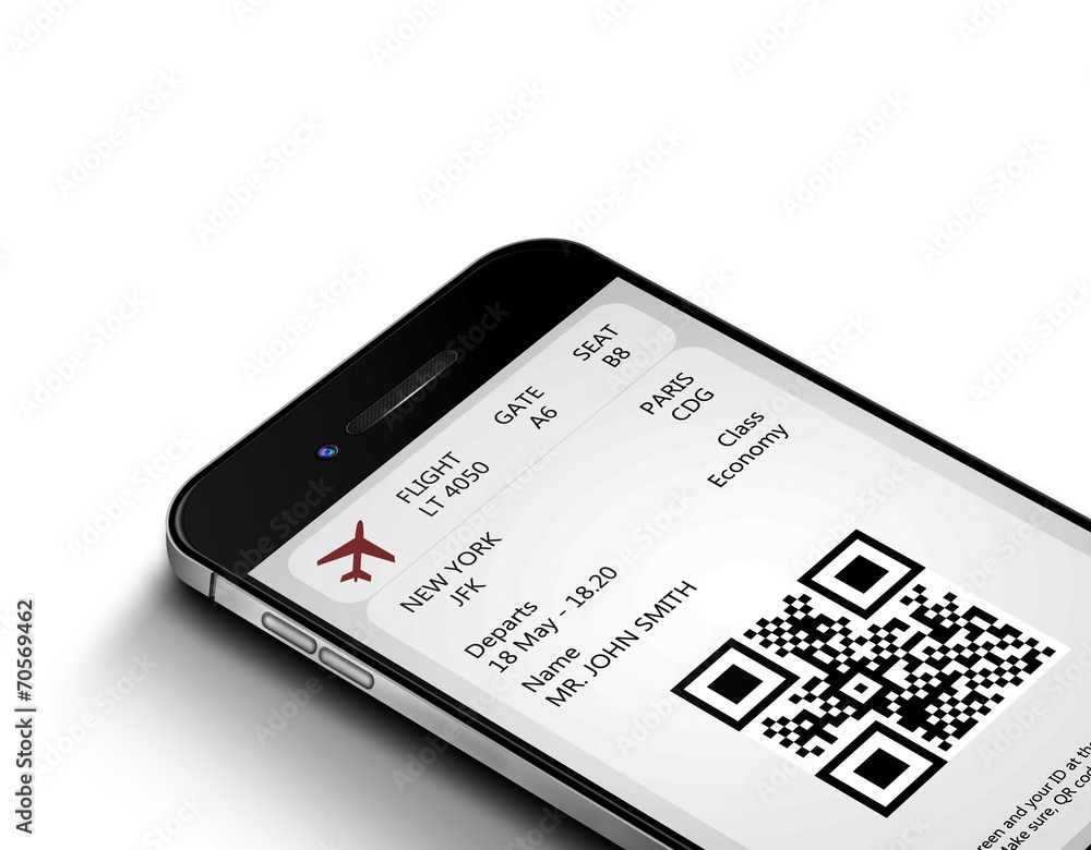 mobile phone with mobile boarding pass isolated over white mobile phone with mobile boarding pass isolated over white