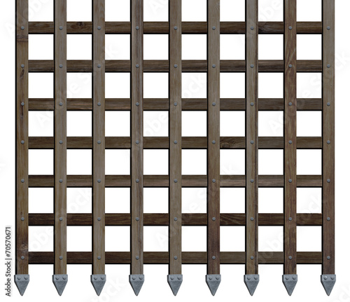 ancient wooden gate bars isolated on white