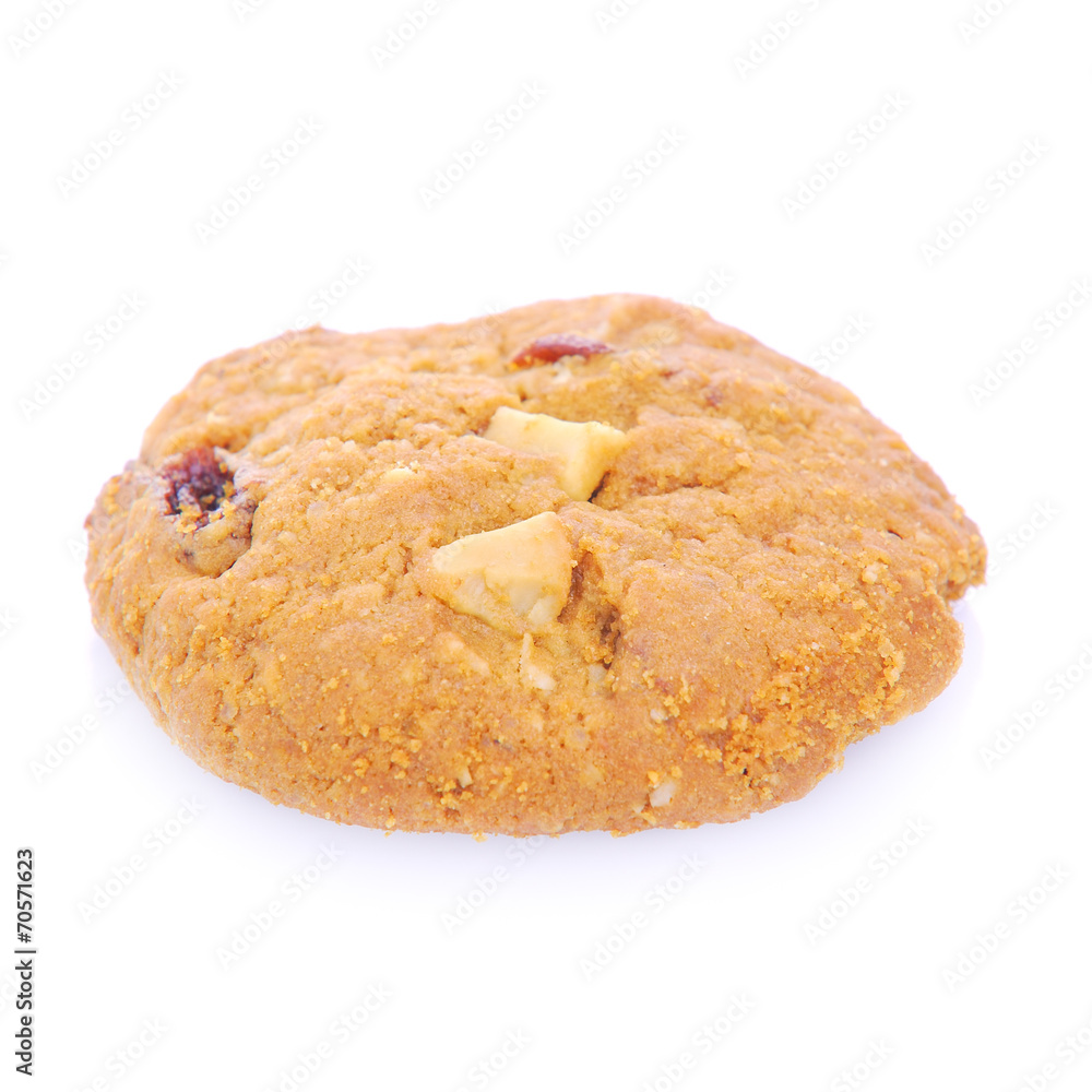 Oatmeal cookies with raisin on a white background