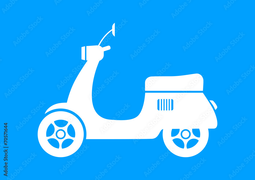 White scooter icon on blue background White scooter icon on blue background