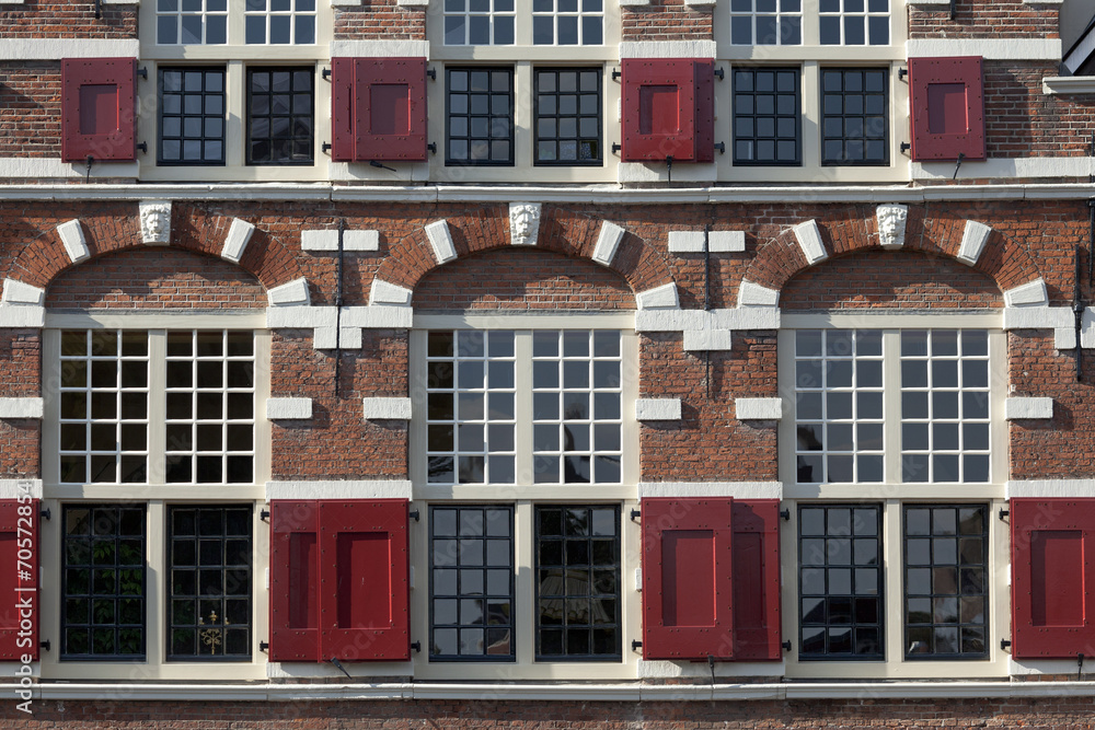 Obraz premium Facade with window shutters in Leiden, Netherlands