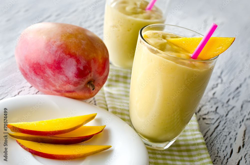 Healthy mango tropical smoothie horizontal Stock Photo | Adobe Stock