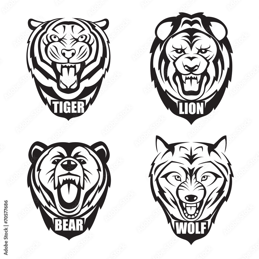 heads of bear, wolf, tiger and lion Stock Vector | Adobe Stock