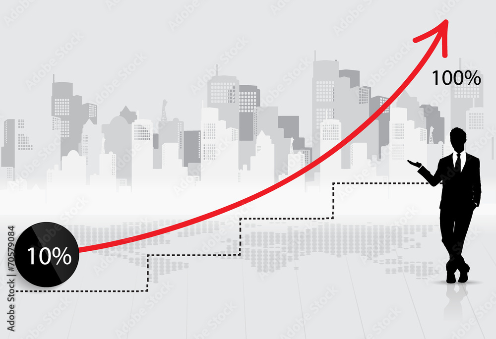 Fototapeta premium Business growing graph with businessman. Vector illustration.