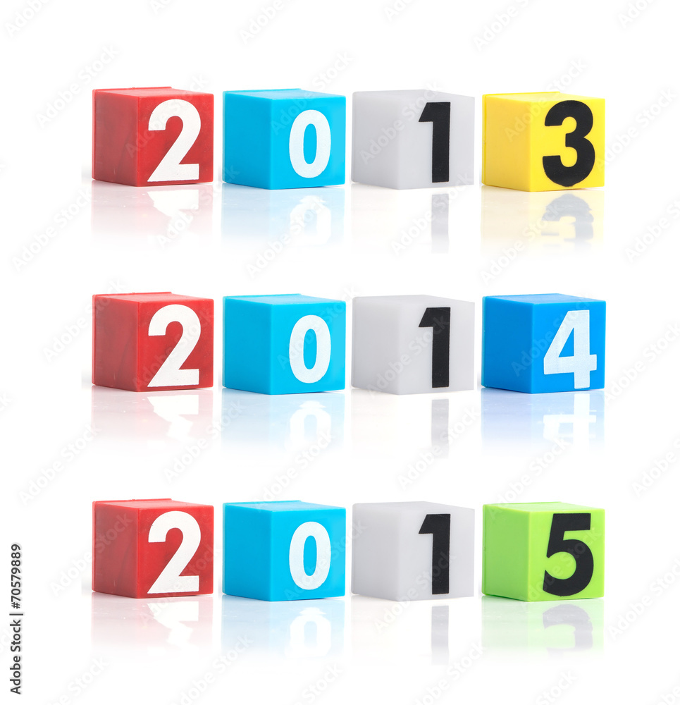 Colorful plastic of year numbers on a white background Colorful plastic of year numbers on a white background