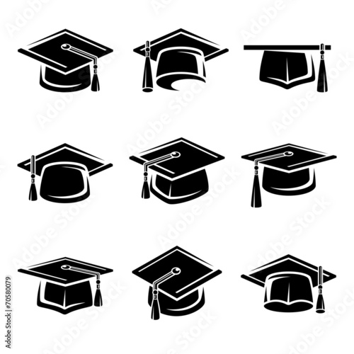 Graduation cap set. Vector