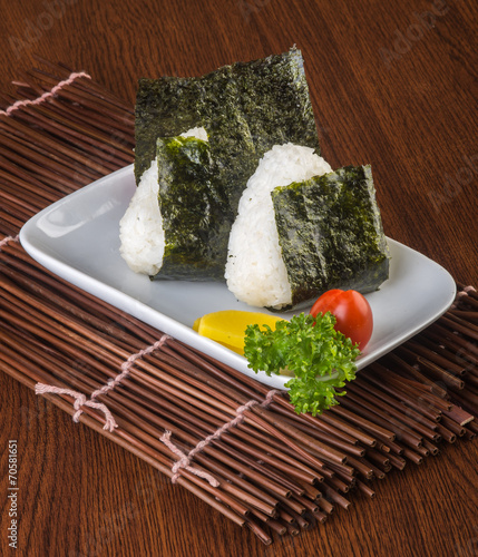 japanese cuisine. onigiri or rice on the background
