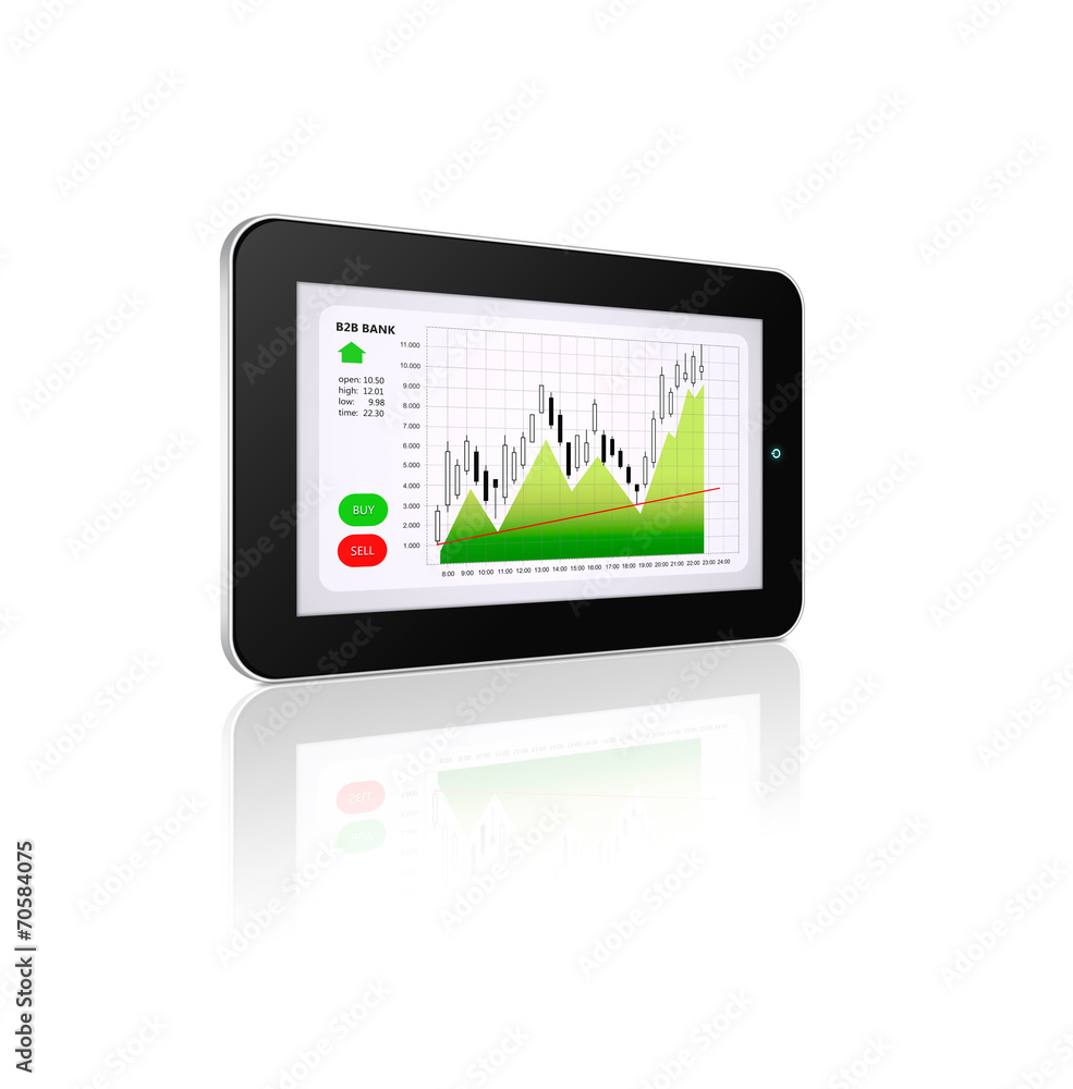 tablet with stock market chart isolated over white tablet with stock market chart isolated over white