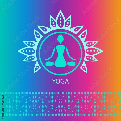 yoga emblem bright rainbow background lotus posture