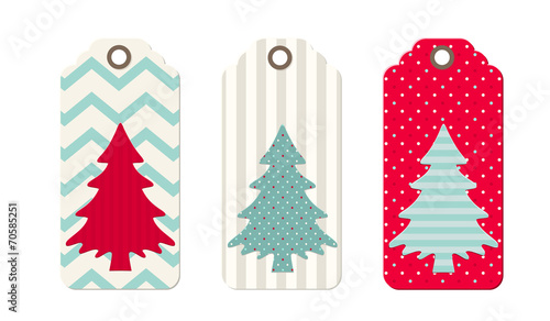 Three christmas  tags in shabby chic style