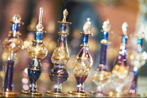 perfume or oil in decorative glass bottles