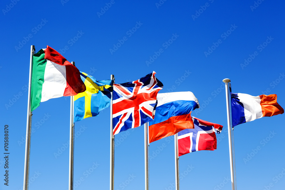 The flags of six countries The flags of six countries