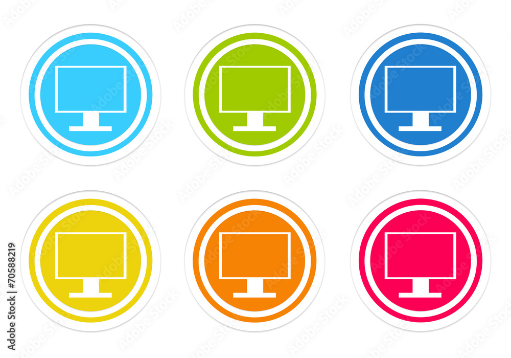 Set of colorful icons with tv screen of computer monitor symbol