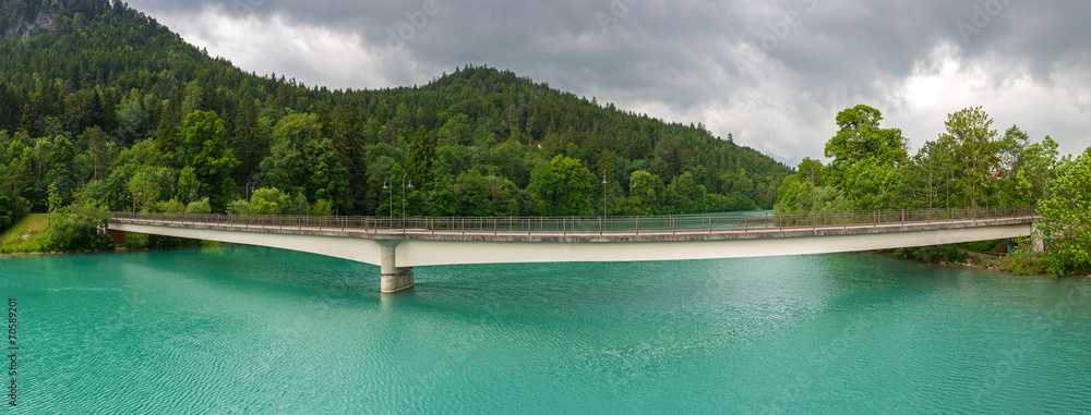 Panorama of Lech river in Bavarian Alps, Germany