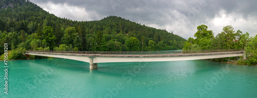 Panorama of Lech river in Bavarian Alps, Germany