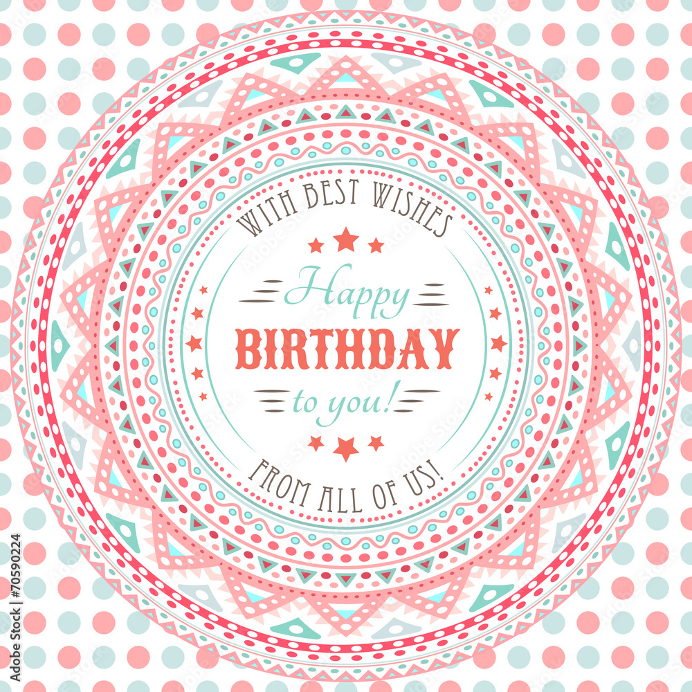 Naklejka premium Funny cute happy birthday card. Typography letters font type