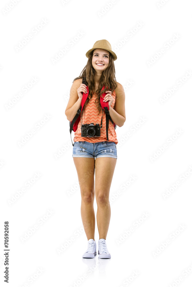 Woman tourist isolated