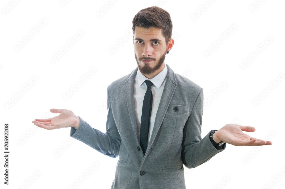 Confused business man isolated on white Confused business man isolated on white