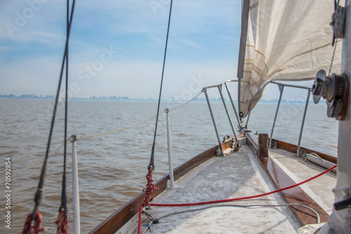 Sailing at Rio de la Plata River, Buenos Aires City. Argentina.